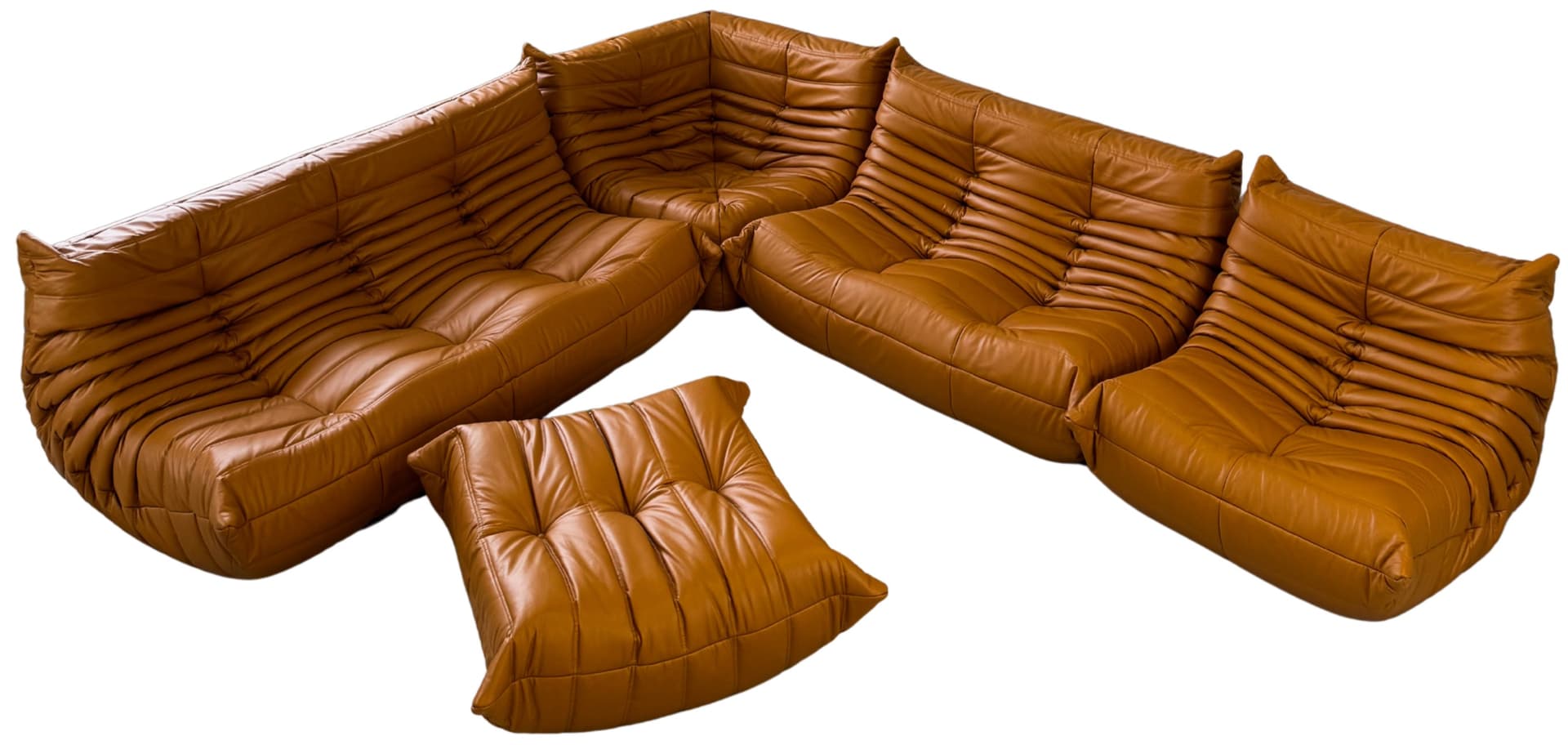 Zestaw wypoczynkowy Togo 5 części, skóra brązowa light cognac