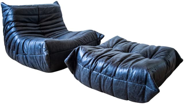 Fotel wypoczynkowy Togo z podnóżkiem, skóra czarna dubai - WYMIARY