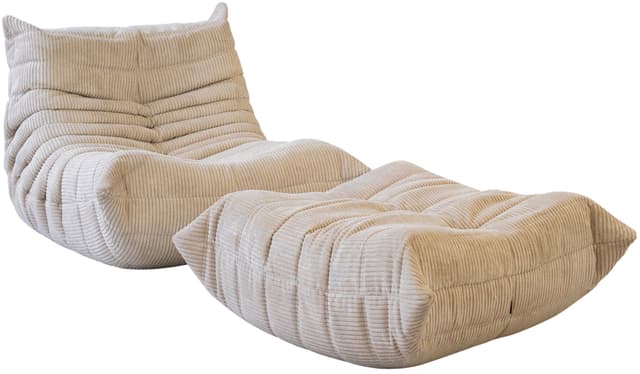 Fotel wypoczynkowy Togo z podnóżkiem, cord beżowy - WYMIARY