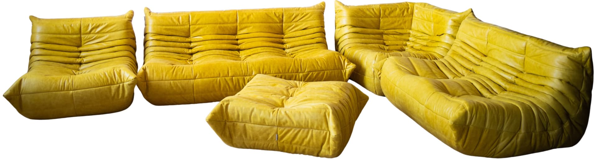 Zestaw wypoczynkowy Togo 5 części, skóra żółta dubai