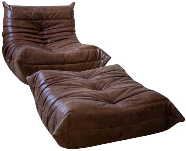 Fotel wypoczynkowy Togo z podnóżkiem, skóra brązowa kasztanowa - WYMIARY