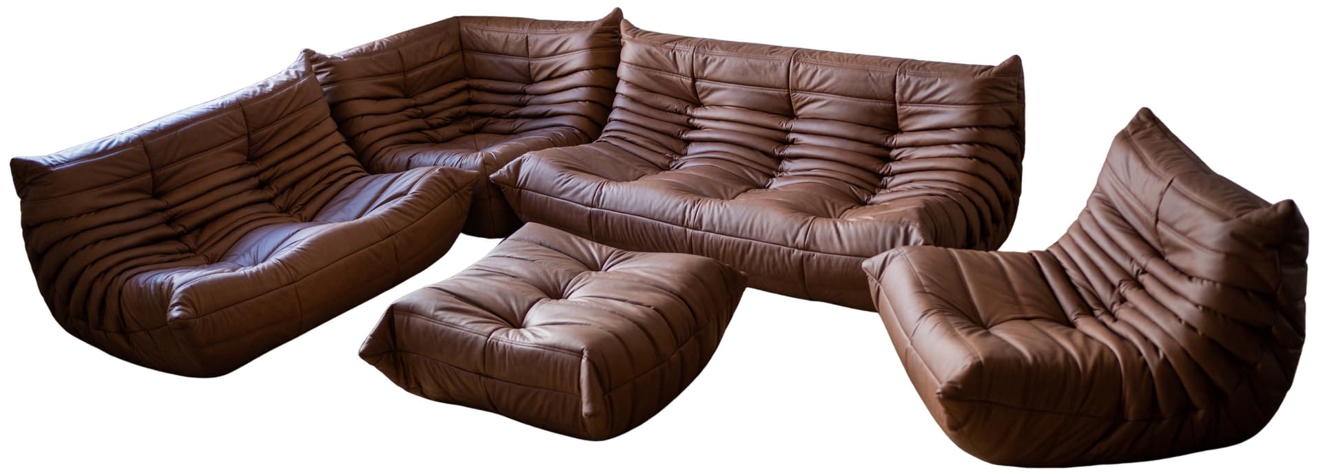 Zestaw wypoczynkowy Togo 5 części, skóra brązowa folk - 65437