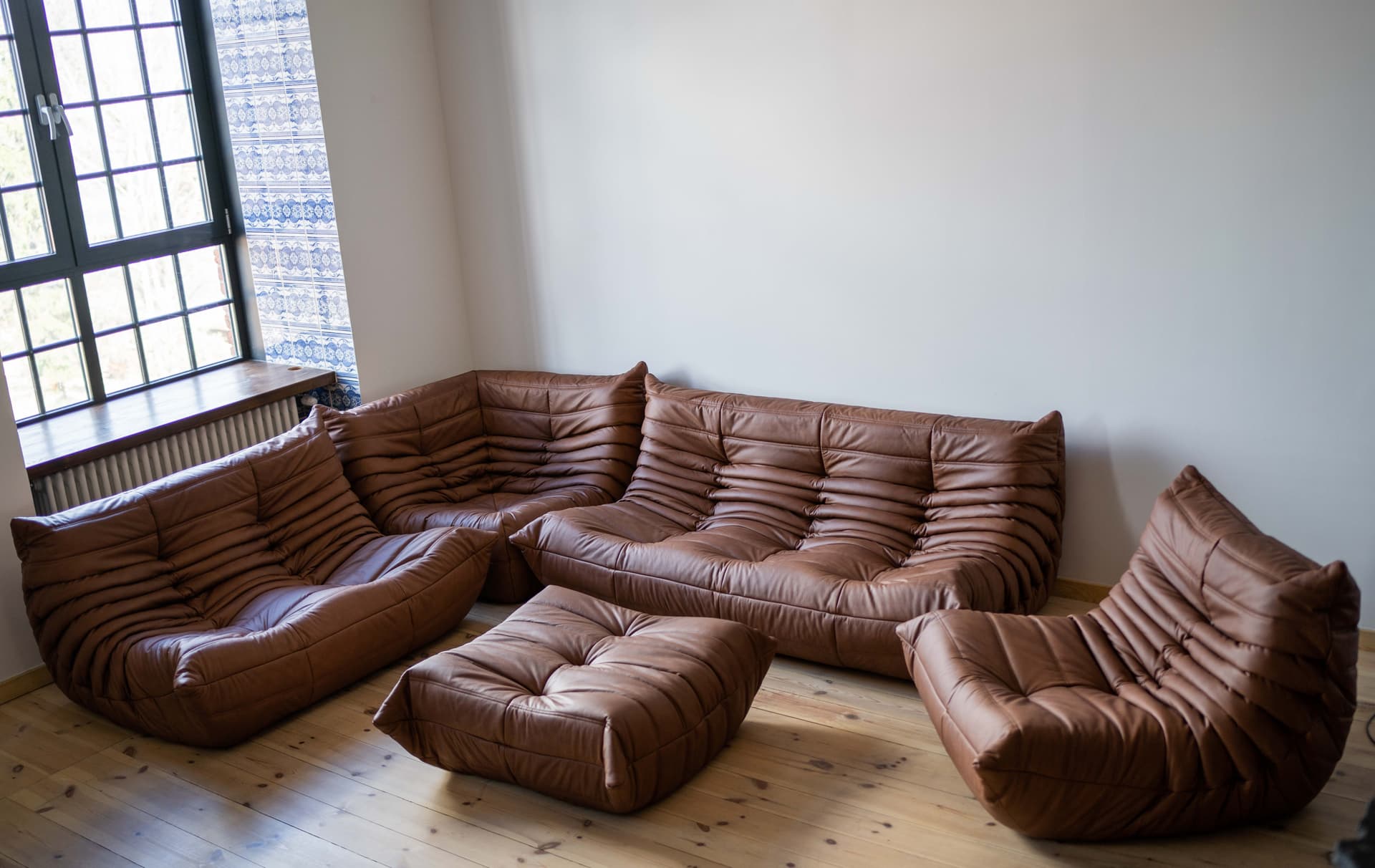 Zestaw wypoczynkowy Togo 5 części, skóra brązowa folk - 166050