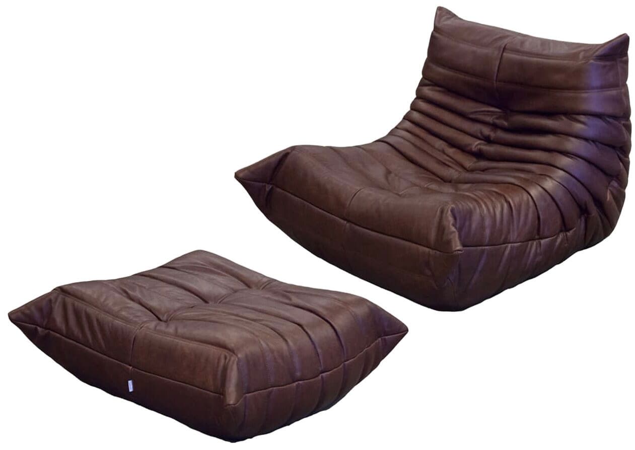 Fotel wypoczynkowy Togo z podnóżkiem, skóra czekoladowy brąz - 59473