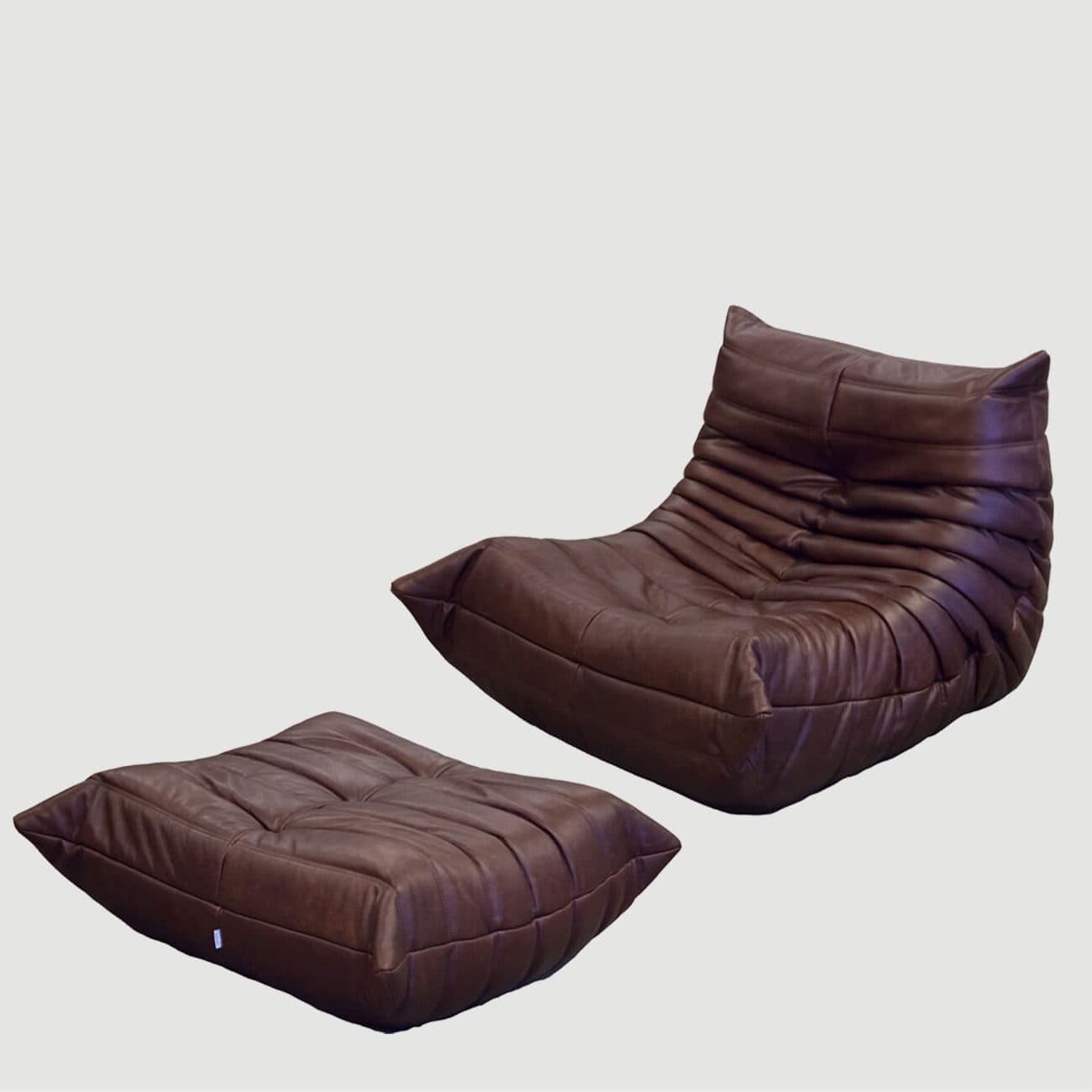 Fotel wypoczynkowy Togo z podnóżkiem, skóra czekoladowy brąz - 165467