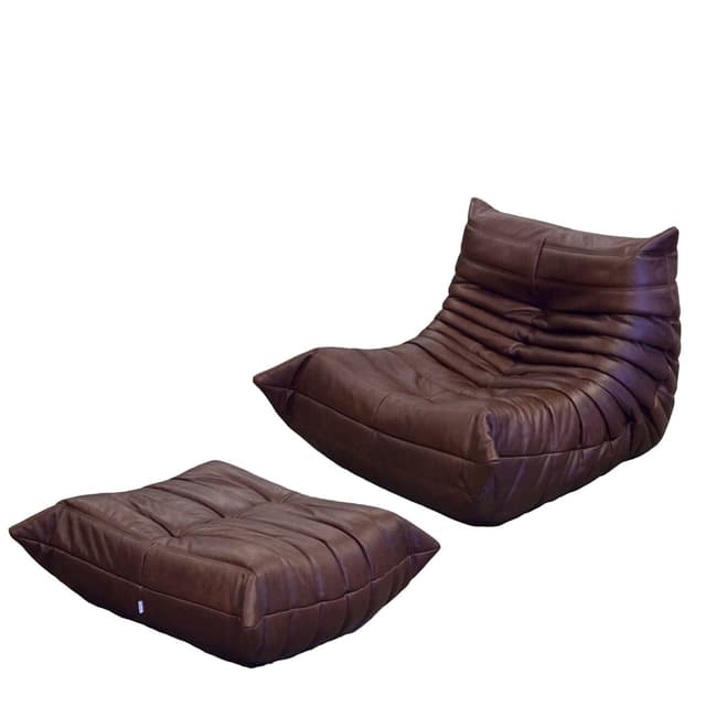 Fotel wypoczynkowy Togo z podnóżkiem, skóra czekoladowy brąz - WYMIARY