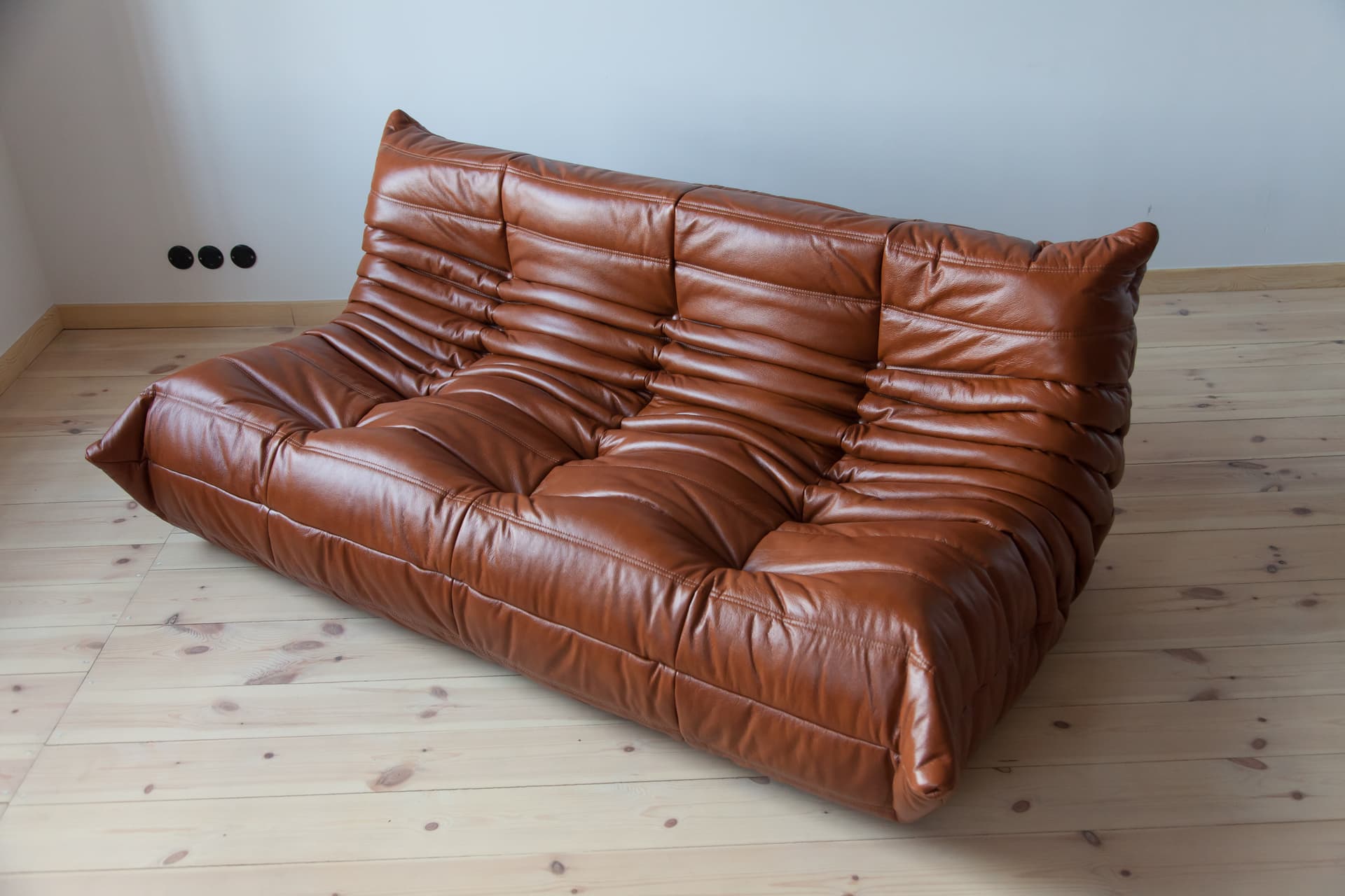 Sofa Togo trzyosobowa, skóra brązowa whisky - 165571