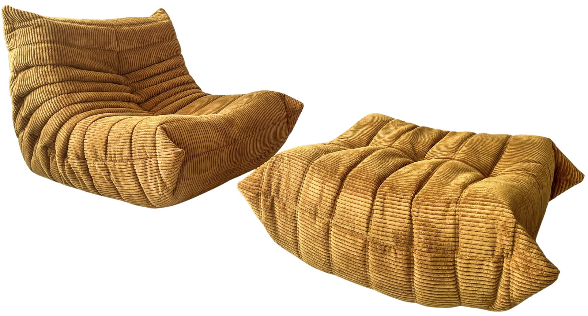 Fotel wypoczynkowy Togo z podnóżkiem, cord piaskowy brąz