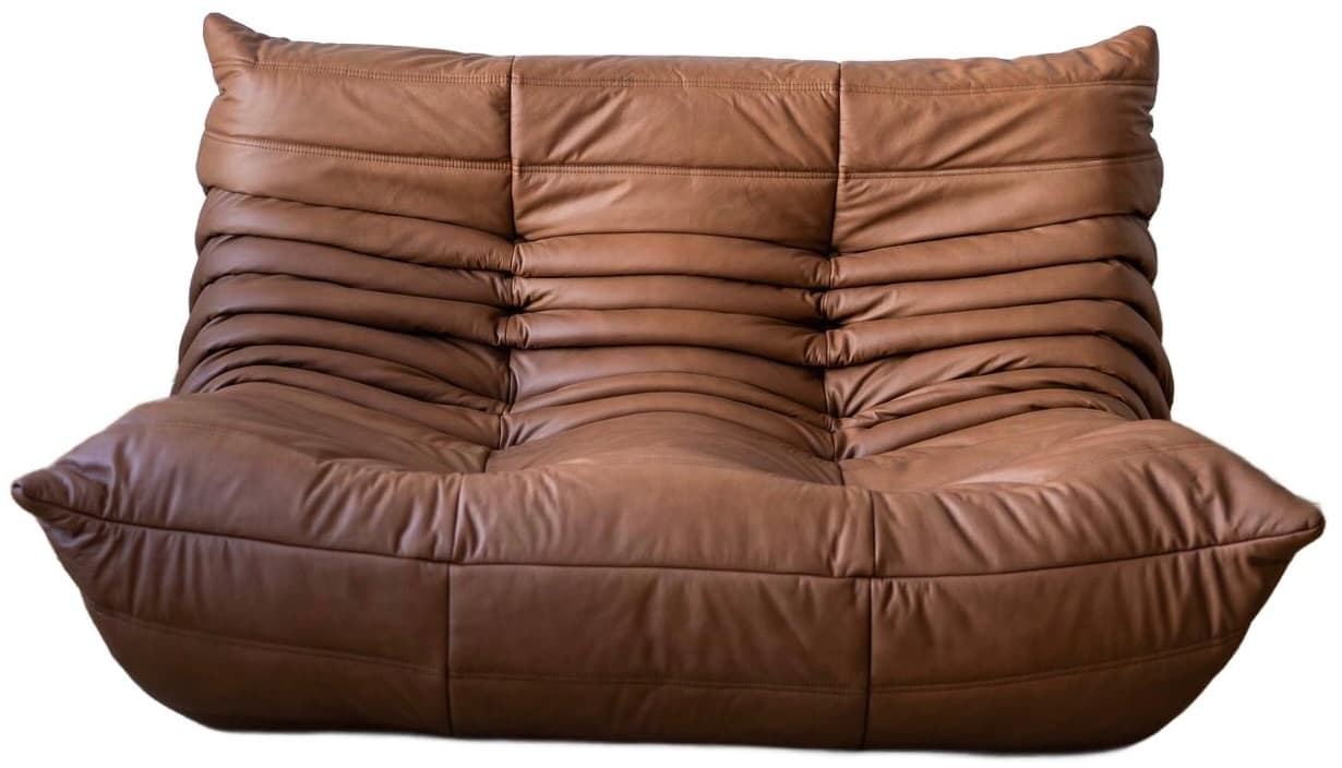 Sofa Togo dwuosobowa, skóra brązowa folk