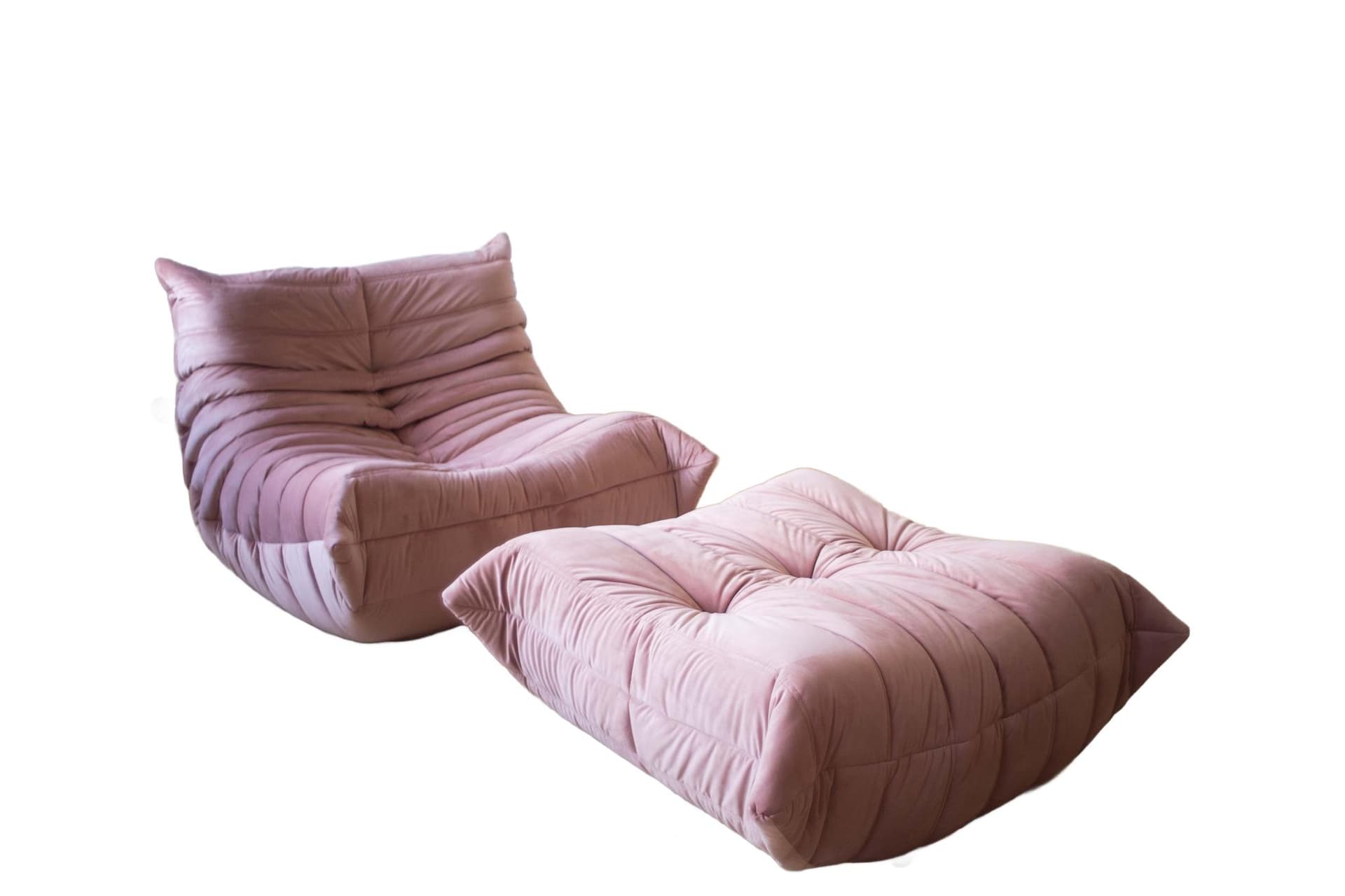 Fotel wypoczynkowy Togo z podnóżkiem, velvet perłowy róż