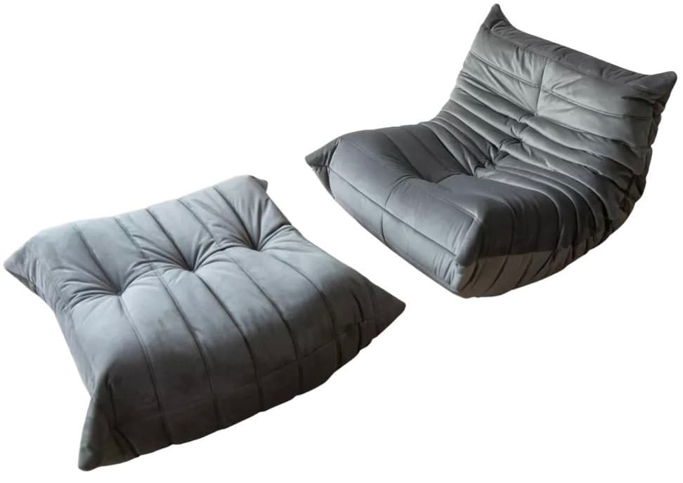 Fotel wypoczynkowy Togo z podnóżkiem, velvet szary srebrny - 59467