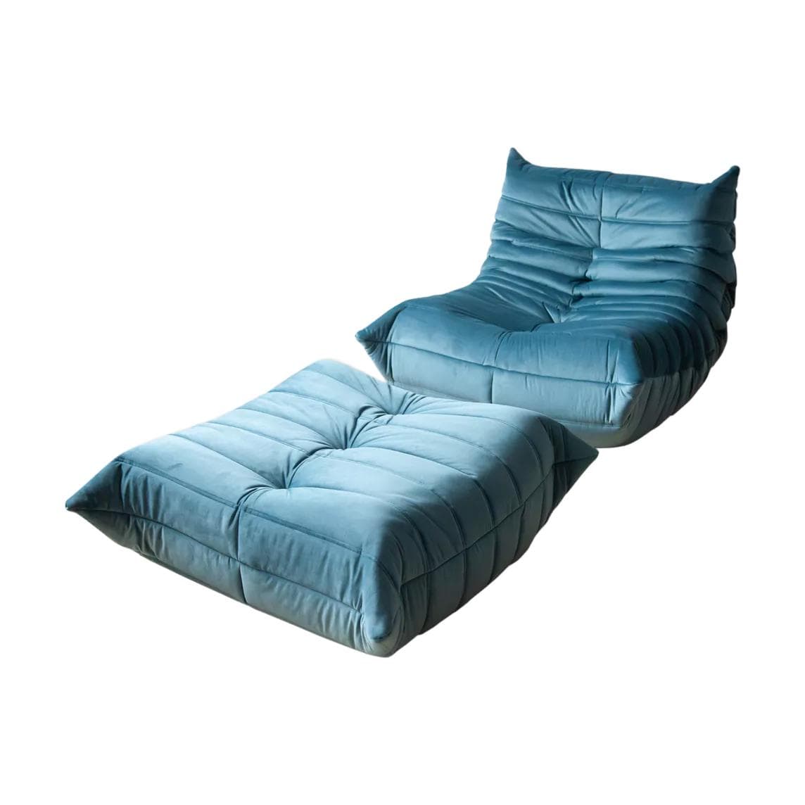 Fotel wypoczynkowy Togo z podnóżkiem, velvet błękitny morski