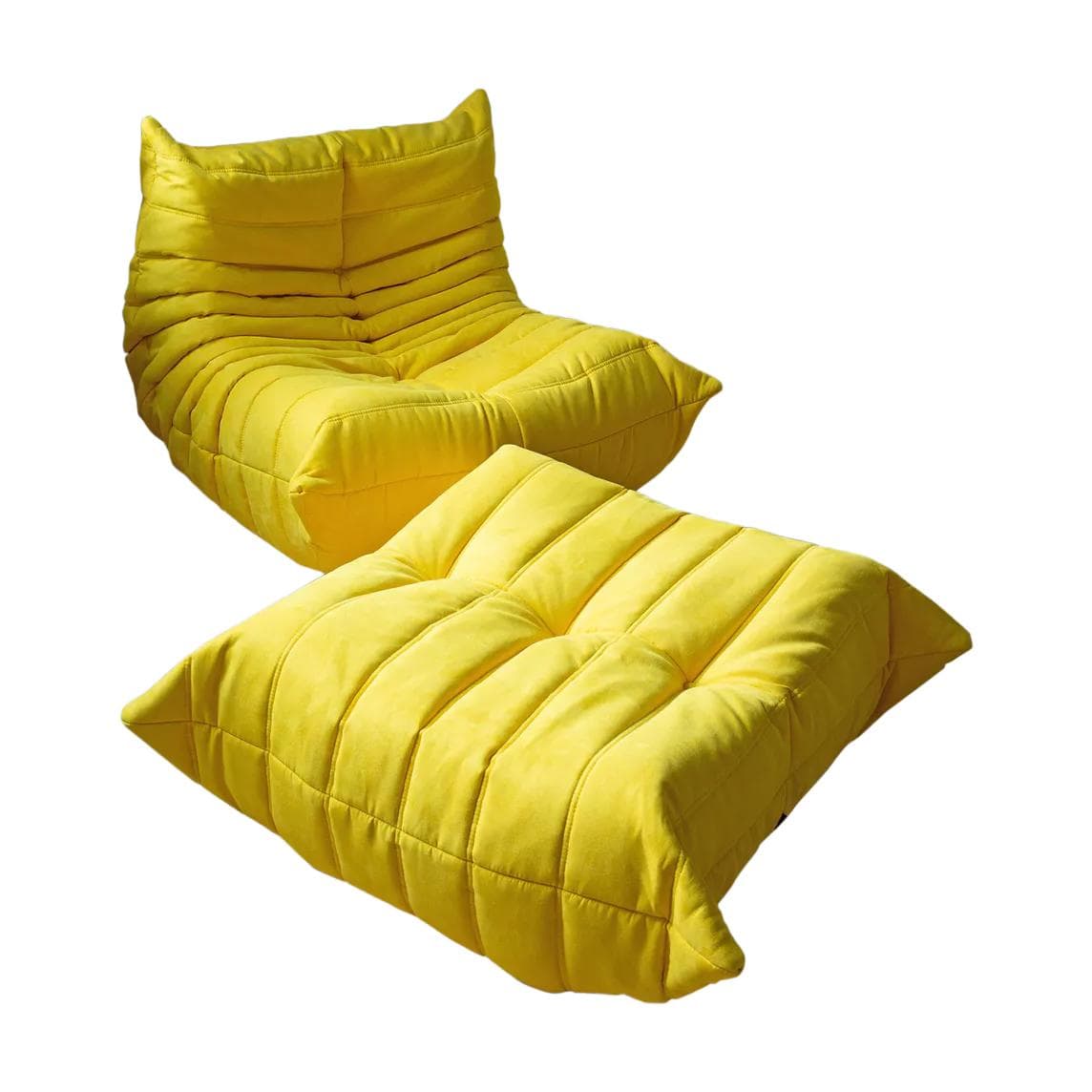 Fotel wypoczynkowy Togo z podnóżkiem, mikrofibra cytrynowy żółty