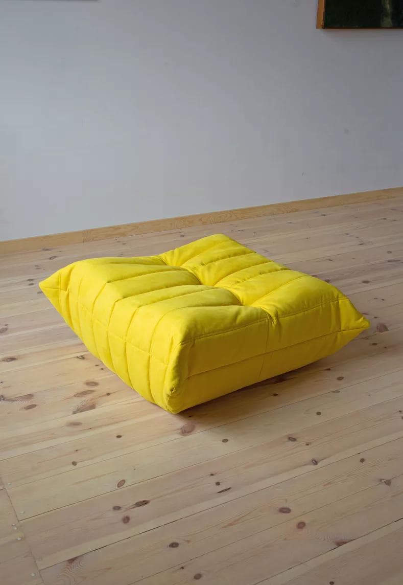 Fotel wypoczynkowy Togo z podnóżkiem, mikrofibra cytrynowy żółty - 166235