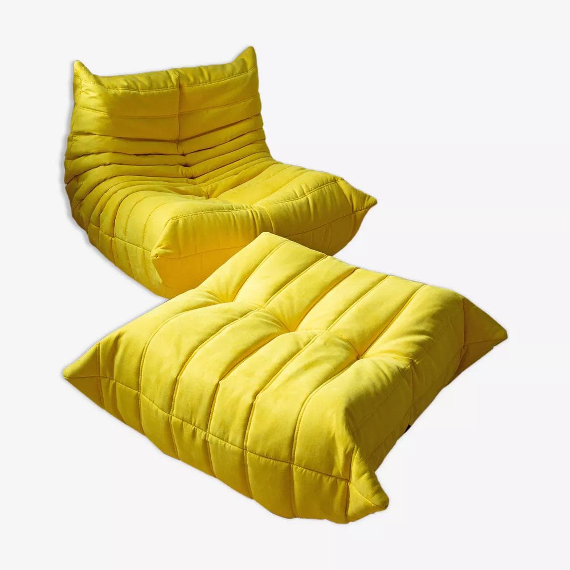 Fotel wypoczynkowy Togo z podnóżkiem, mikrofibra cytrynowy żółty - 166231