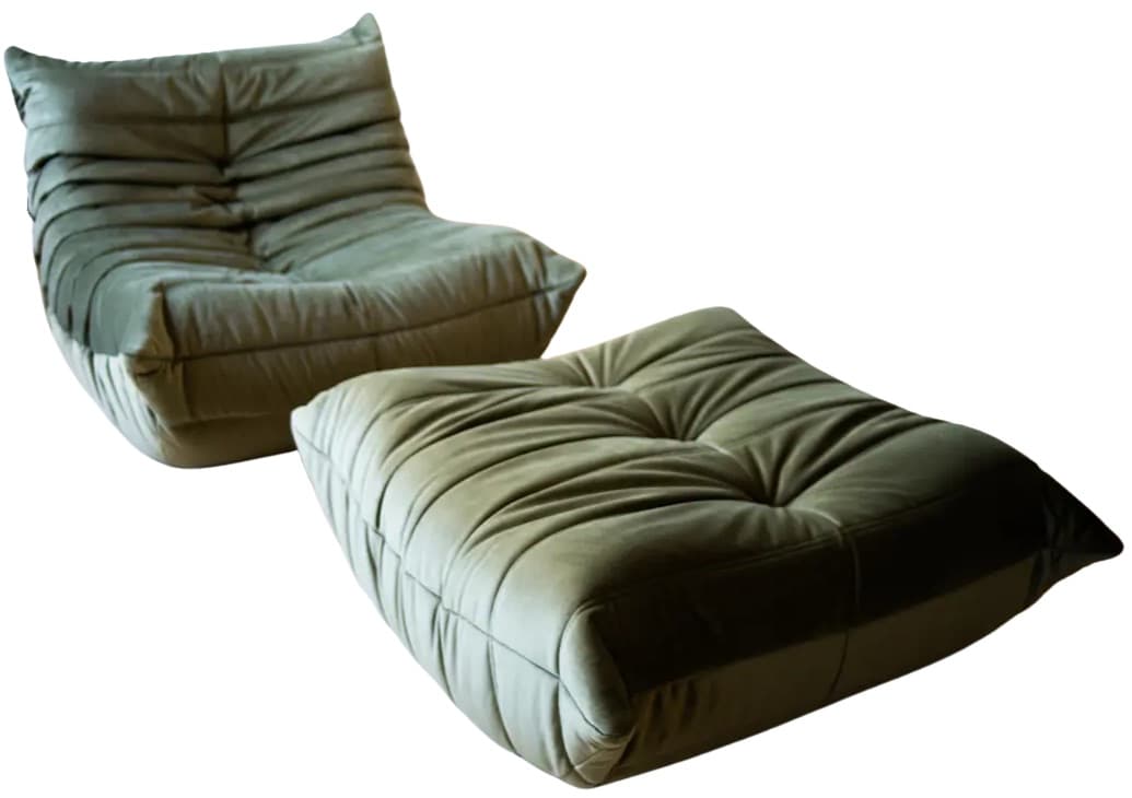 Fotel wypoczynkowy Togo z podnóżkiem, velvet zielony khaki