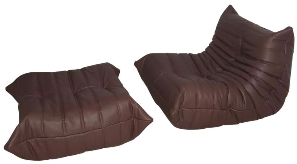 Fotel wypoczynkowy Togo z podnóżkiem, skóra brązowa madras - 59423