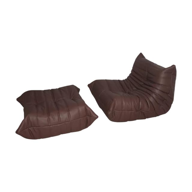 Fotel wypoczynkowy Togo z podnóżkiem, skóra brązowa madras - WYMIARY