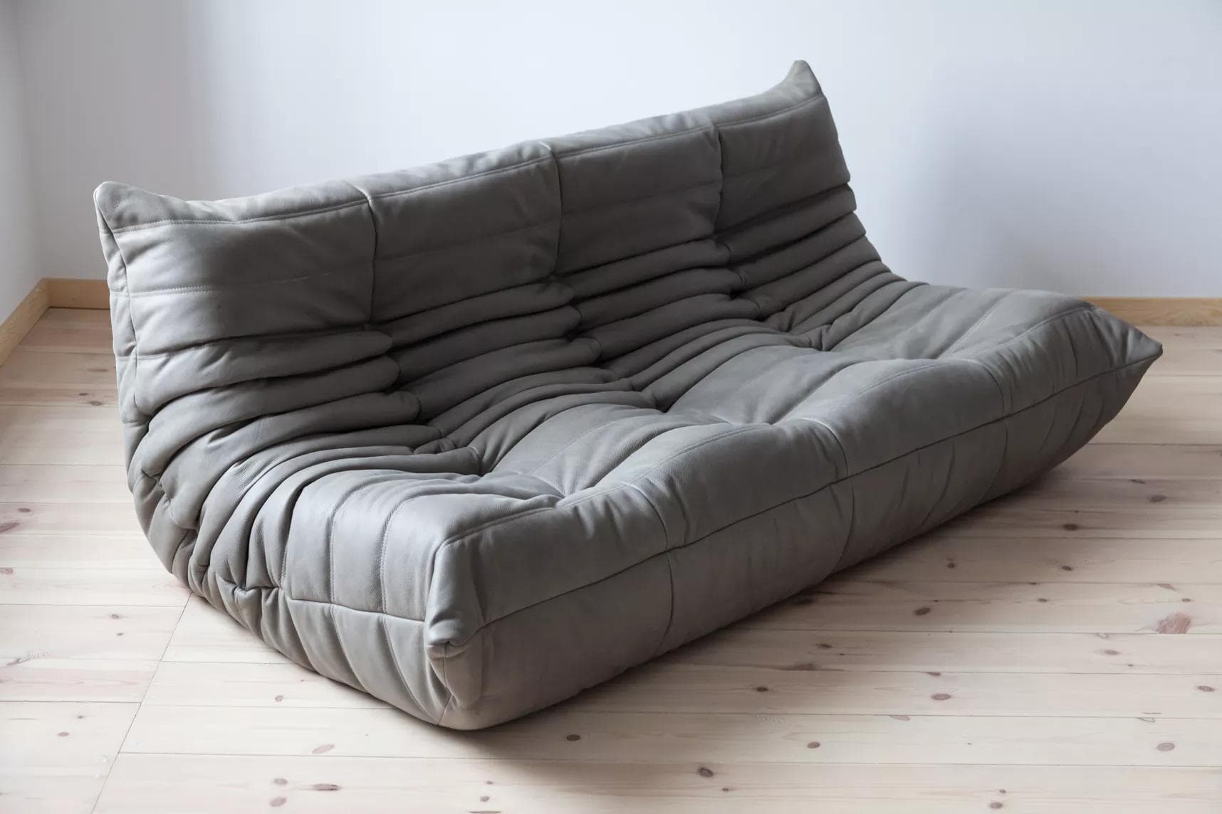 Sofa Togo trzyosobowa, skóra szara madras - 165954