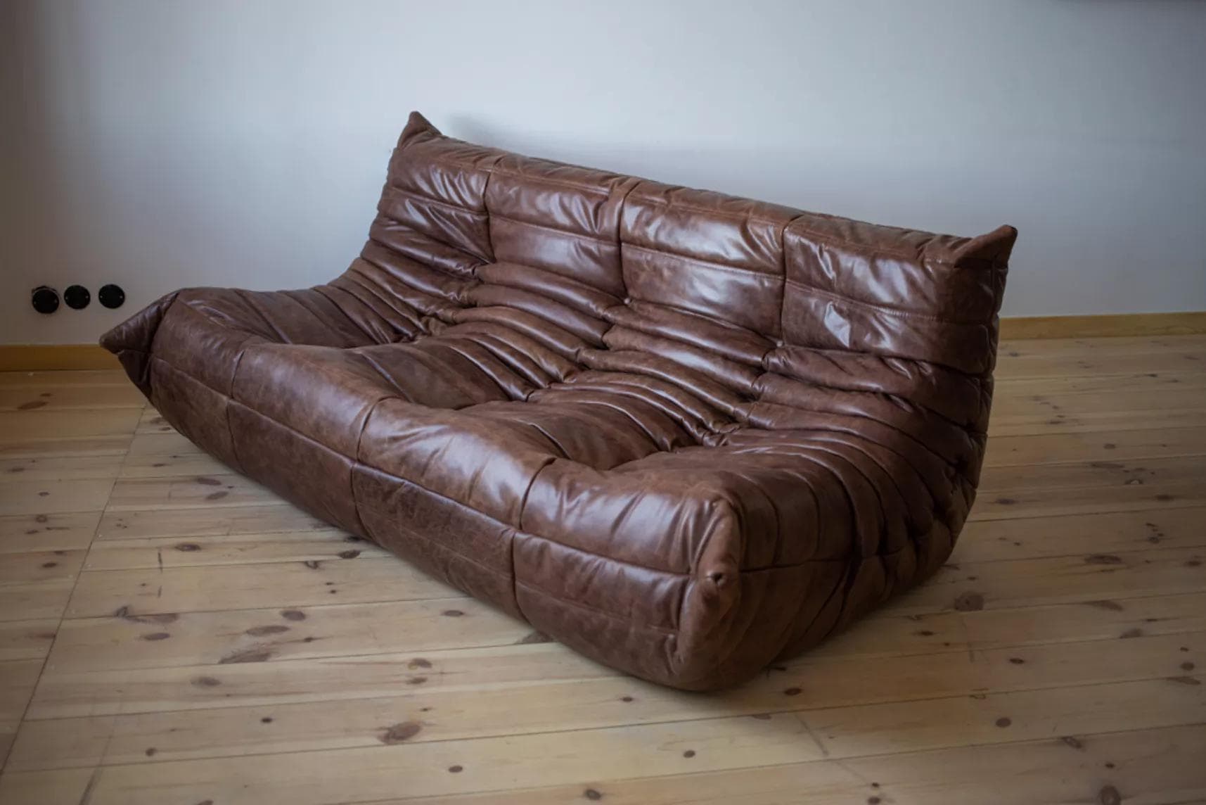 Sofa Togo trzyosobowa, skóra brązowa kasztanowa - 166560