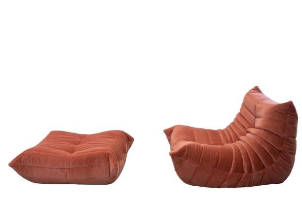 Fotel wypoczynkowy Togo z podnóżkiem, cord coral - 166800