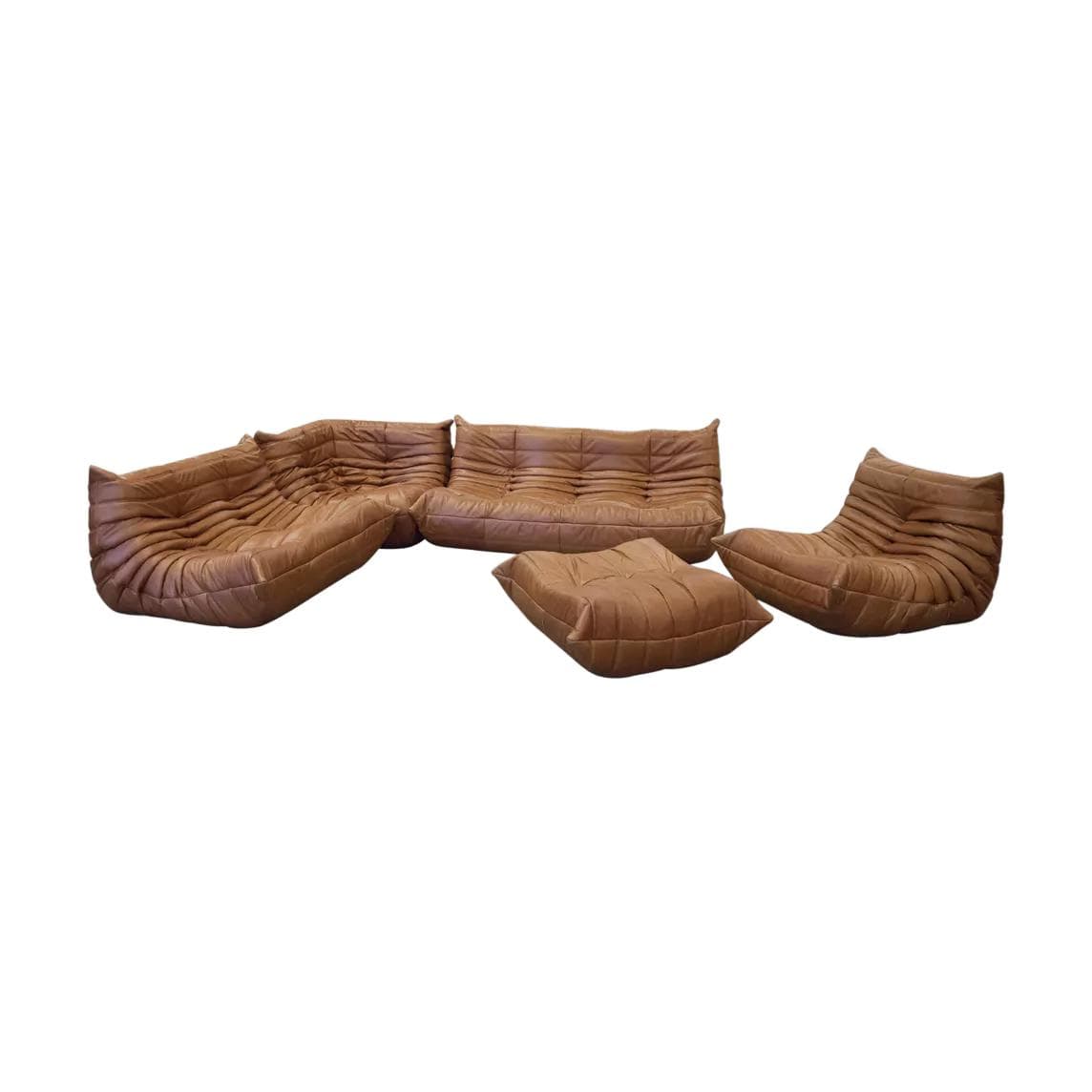 Zestaw wypoczynkowy Togo 5 części, skóra brązowa tobacco