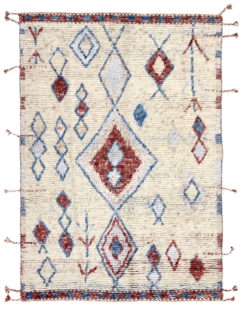 Dywan 170x240 cm, TRIBE IVORY RED, beżowy, czerwony, niebieski, wełna, Reza's