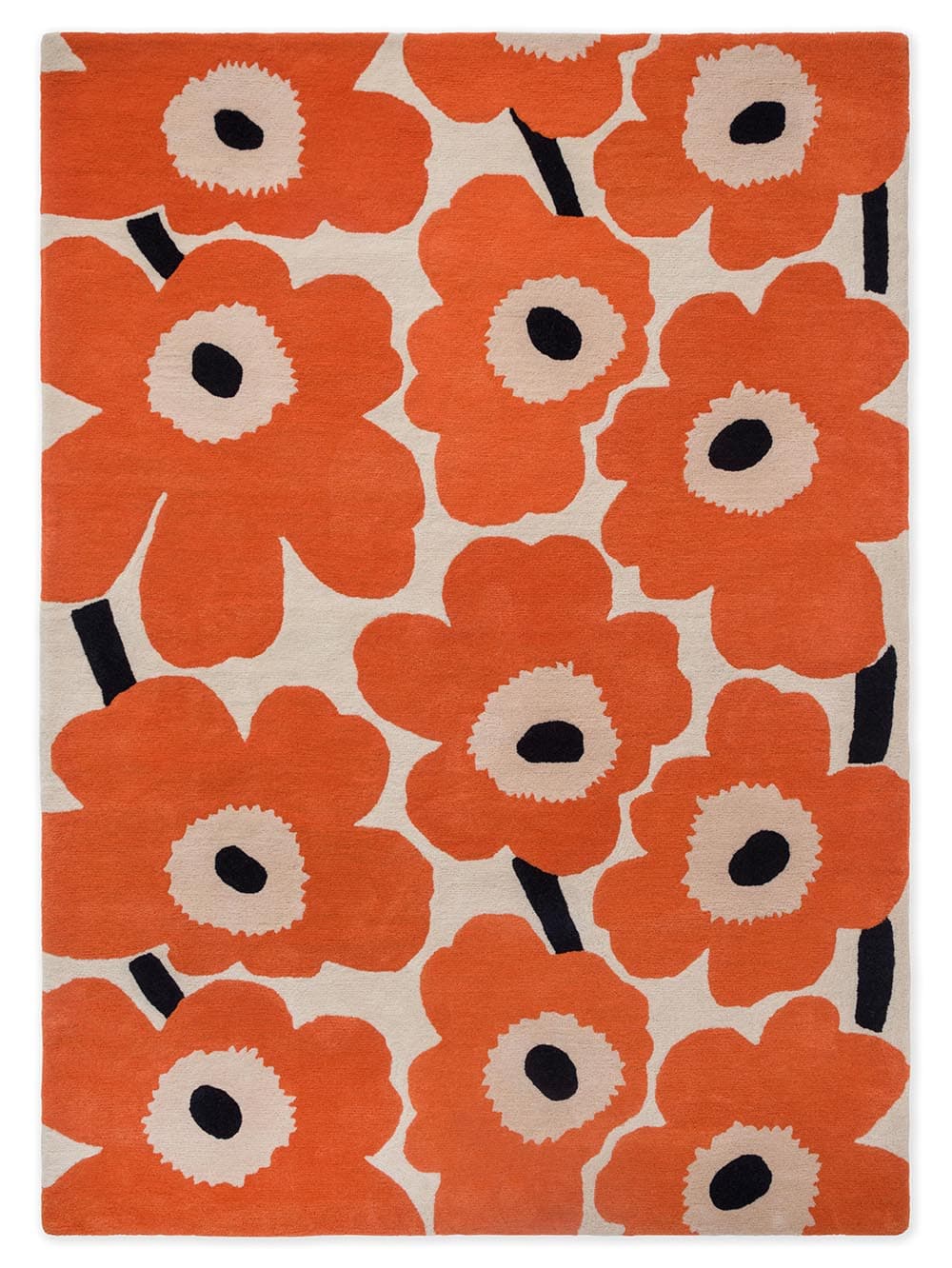 Dywan Unikko Orange Red 140x200 cm pomarańczowy, beżowy, czarny, wełna, Marimekko