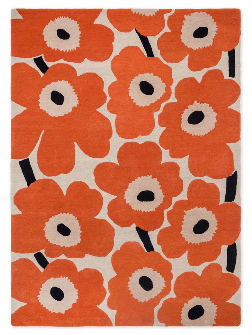Dywan Unikko Orange Red 140x200 cm pomarańczowy, beżowy, czarny, wełna, Marimekko