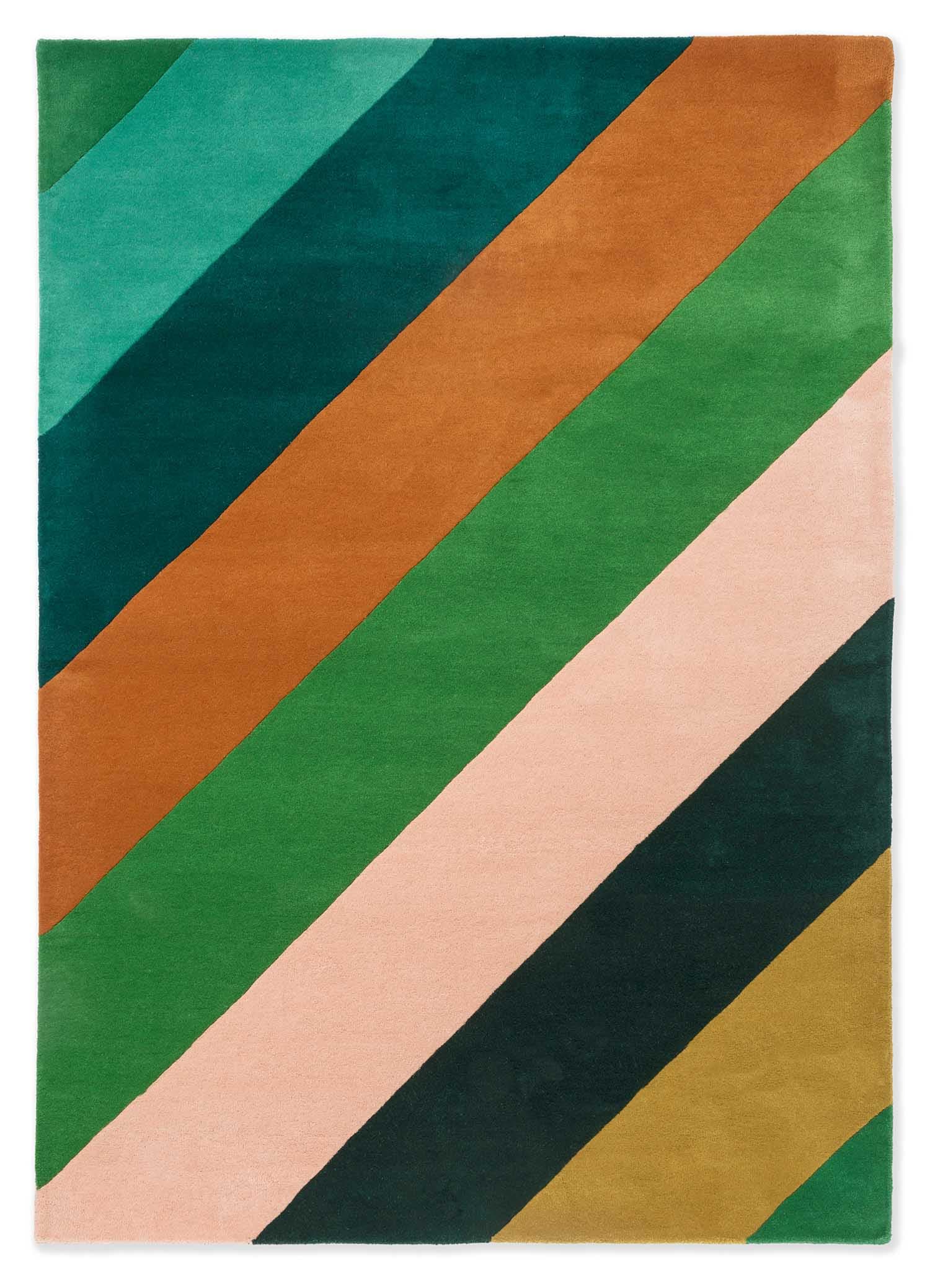 Rug Sherbet Stripe Emerald/Amber 200x280 cm, green, orange, multicolor, wool, Harlequin