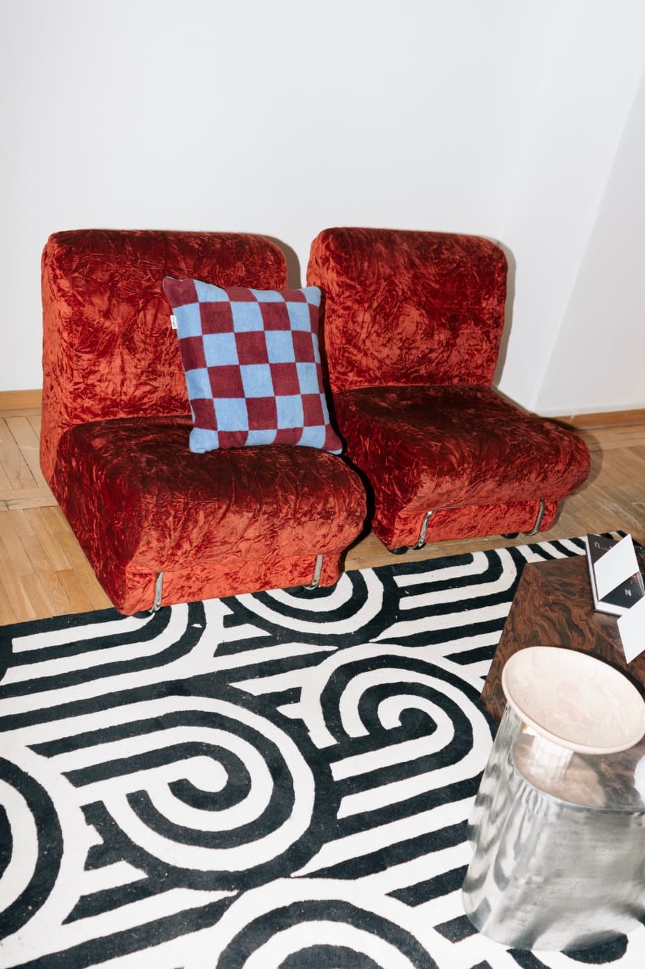 Fotel modułowy, velvet pomarańczowy, Włochy, lata 60. - 53038