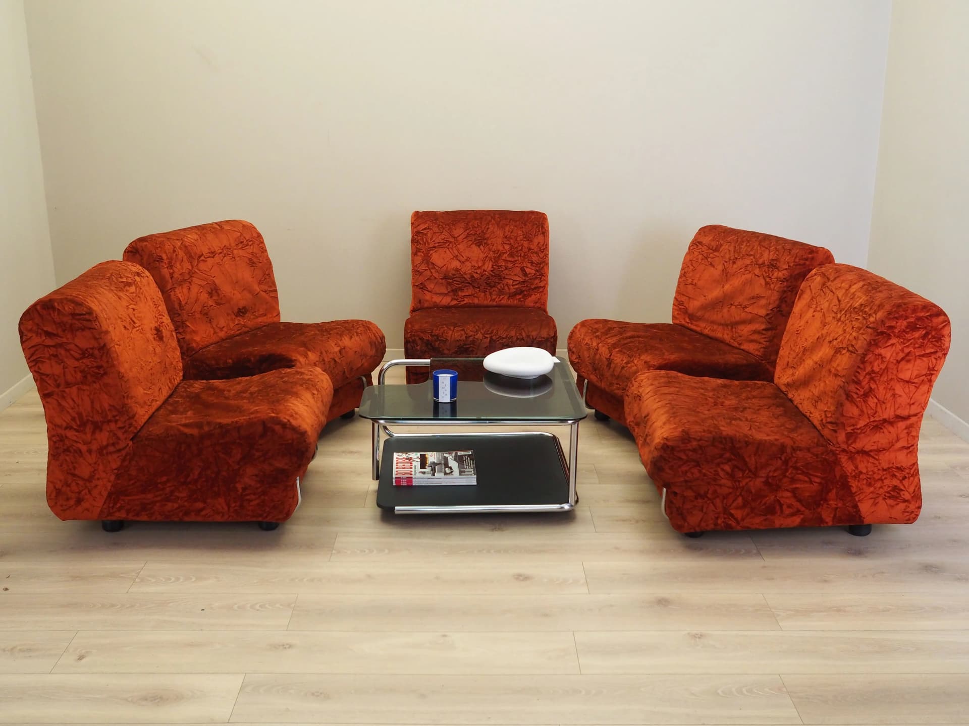 Fotel modułowy, velvet pomarańczowy, Włochy, lata 60. - 53035