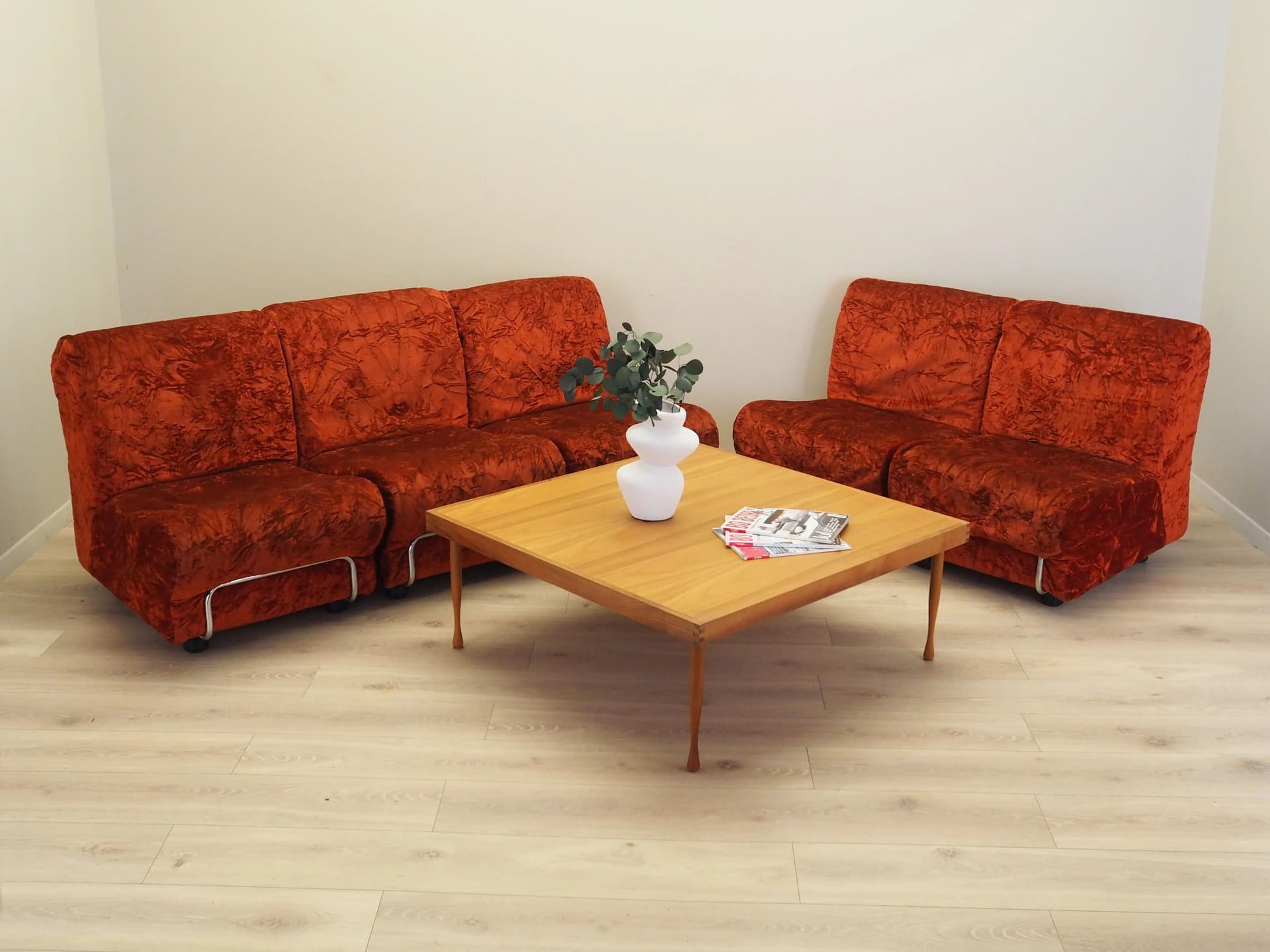 Fotel modułowy, velvet pomarańczowy, Włochy, lata 60. - 53031