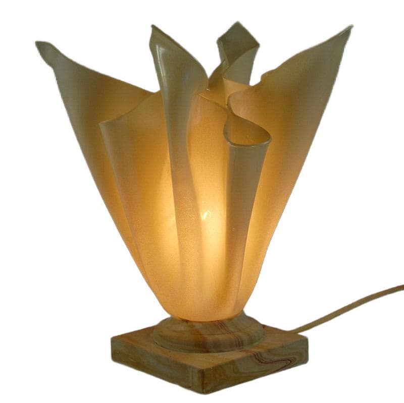 Kremowa plastikowa lampa stołowa, proj. G. Jacob, Francja, lata 80. - 5166