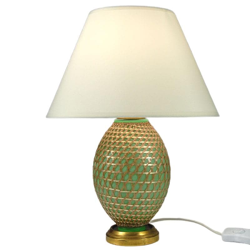 Zielona szklana lampa stołowa, Francja, lata 50. - 5154