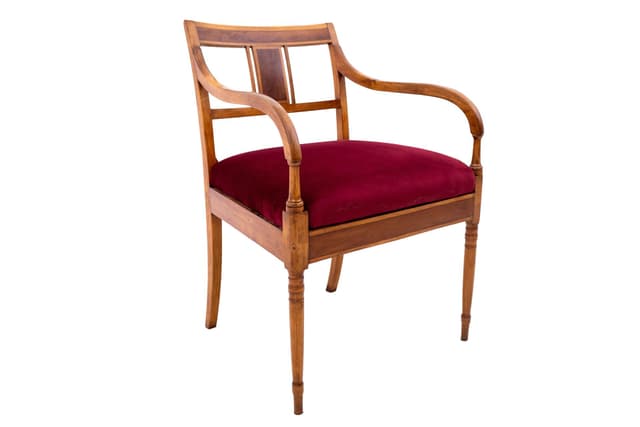 Red Armchair with Wooden Frame, Northern Europe, 1900s. - DIMENSION