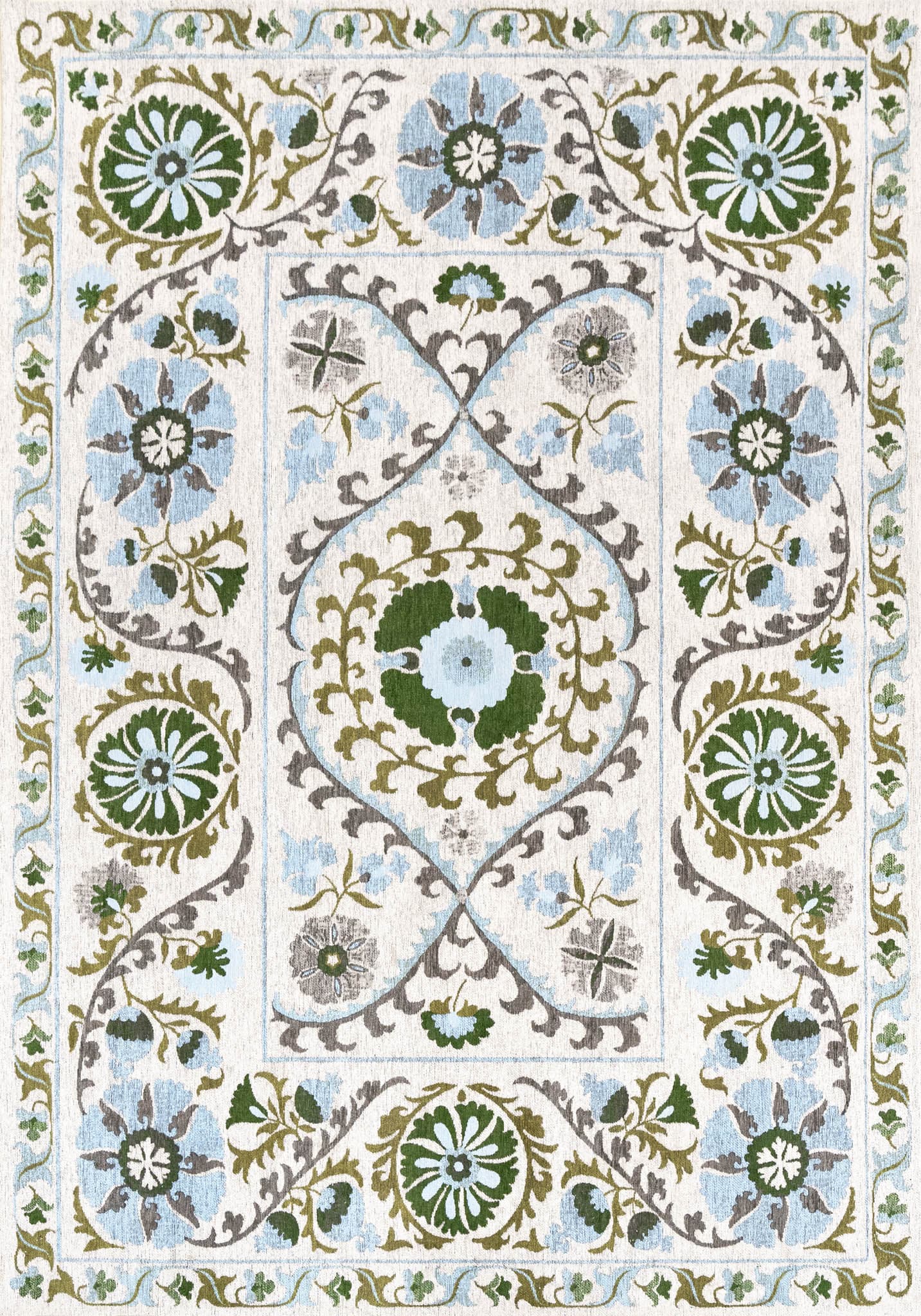 Rug SUZANI SLAVIA white, green, blue, grey 280x390 cm, Louis De Poortere