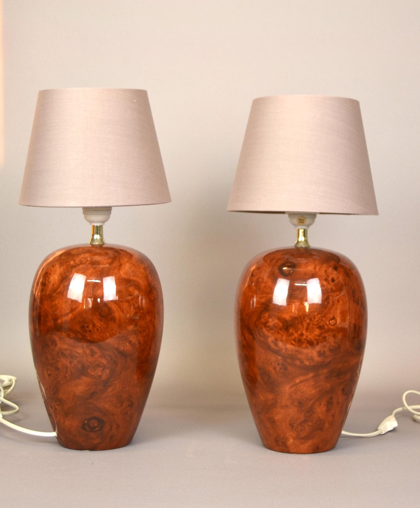 Pair of table lamps, brown porcelain, Benab, Sweden, 1980s. - 79124