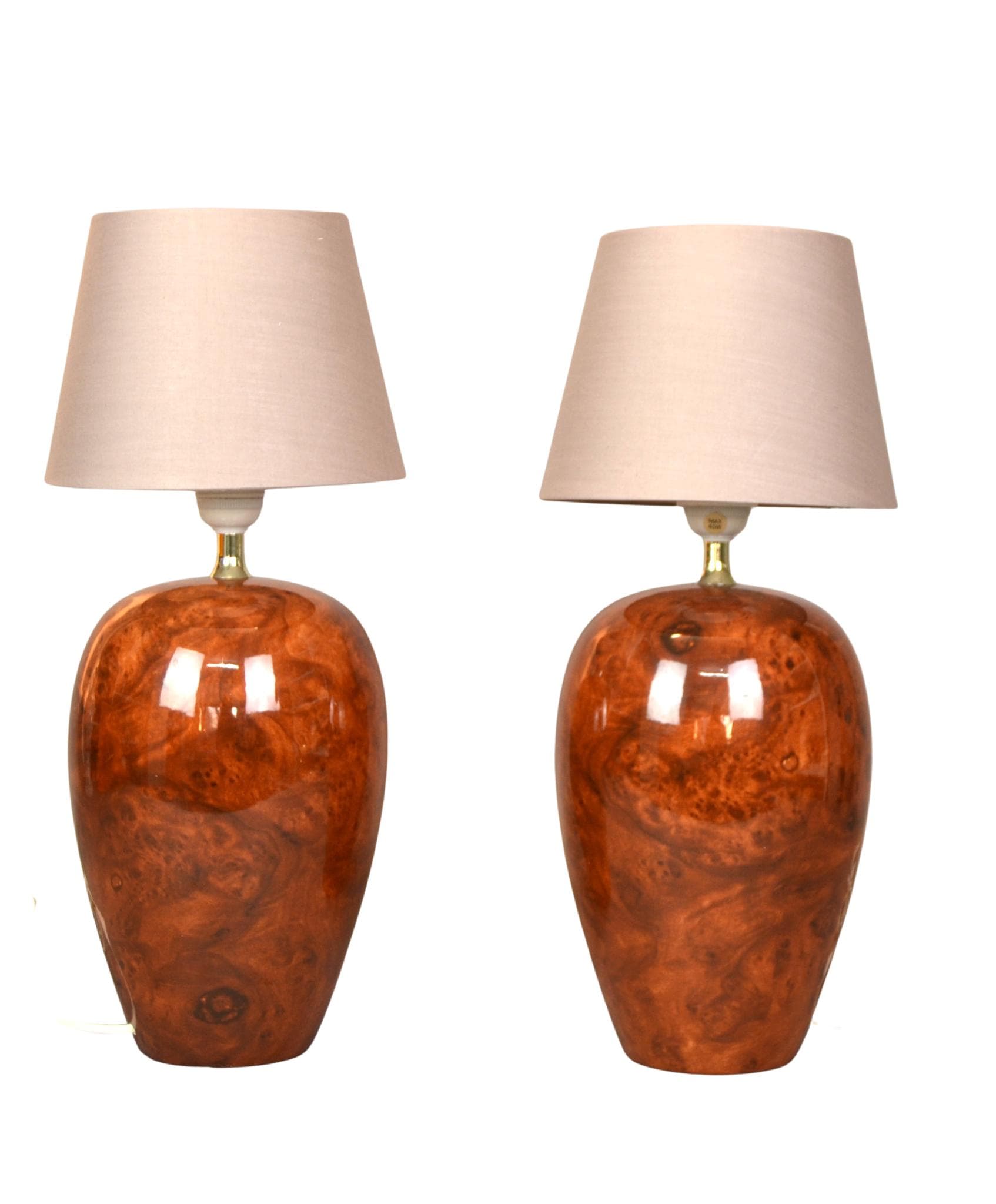 Pair of table lamps, brown porcelain, Benab, Sweden, 1980s.