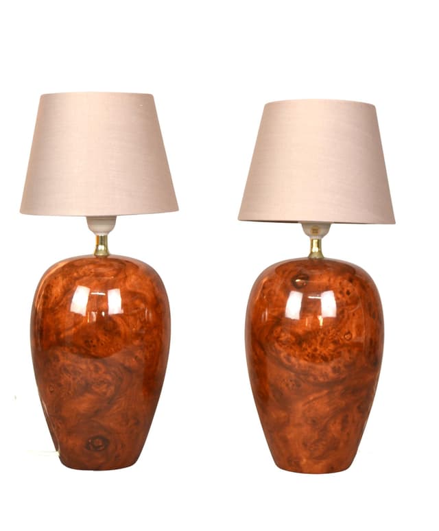 Pair of table lamps, brown porcelain, Benab, Sweden, 1980s. - DIMENSION