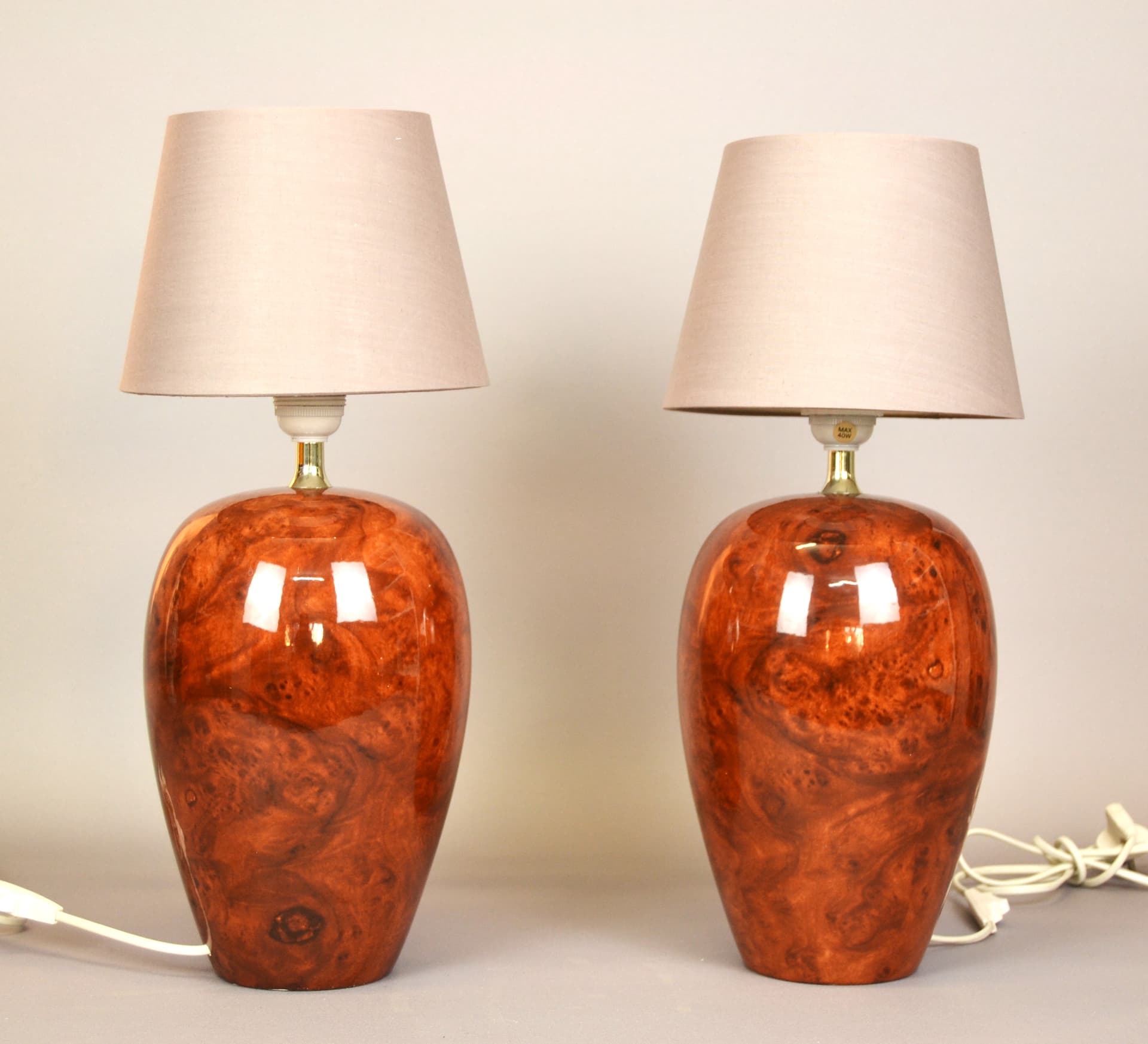 Pair of table lamps, brown porcelain, Benab, Sweden, 1980s. - 79123