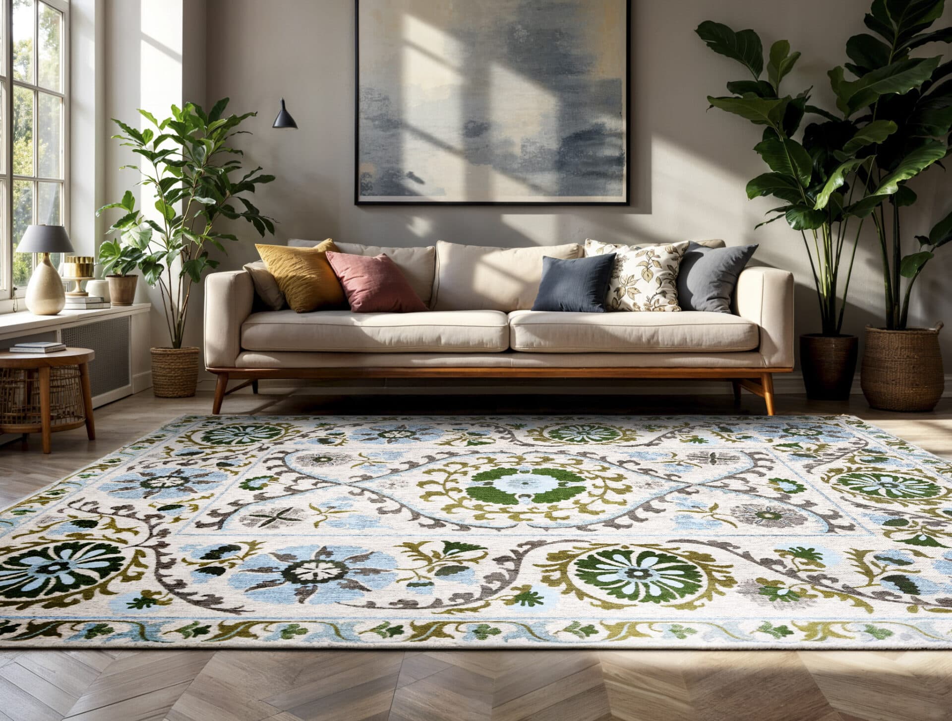 Rug SUZANI SLAVIA white, green, blue, 170x240 cm, Louis De Poortere - 56590