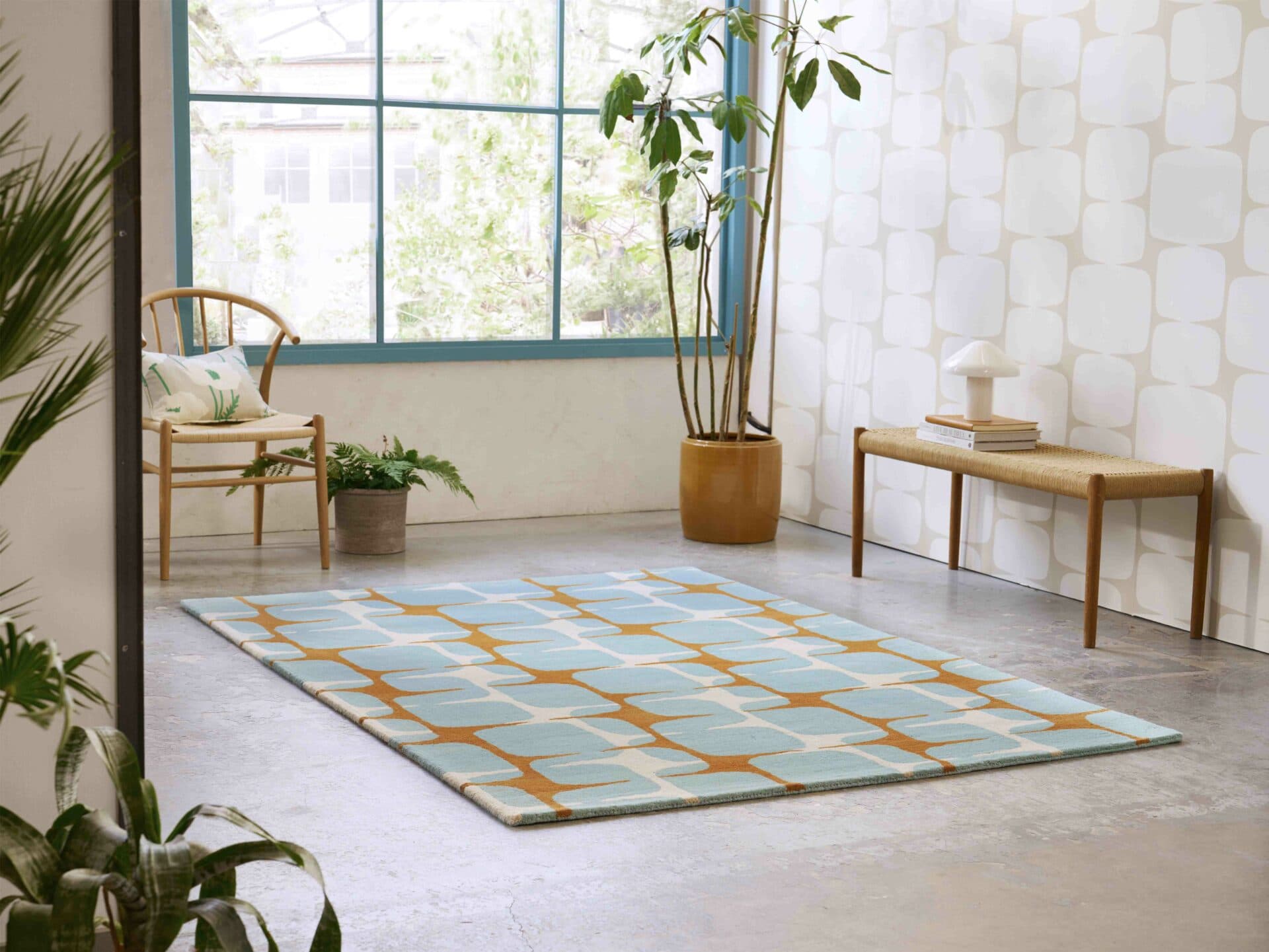 Dywan Going Lohko Sky 160x230 cm, turkusowy, pomarańczowy, wełna, Scion Living - 56352