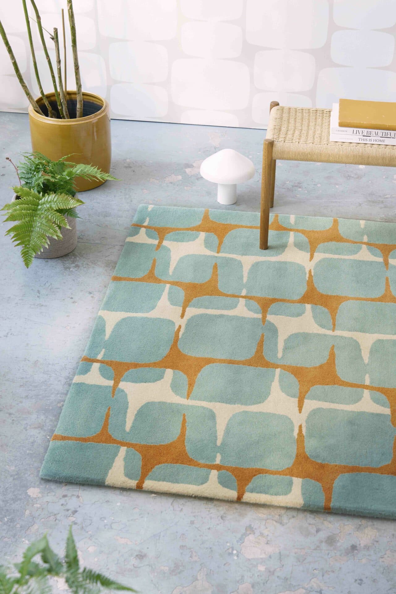 Dywan Going Lohko Sky 160x230 cm, turkusowy, pomarańczowy, wełna, Scion Living - 56351