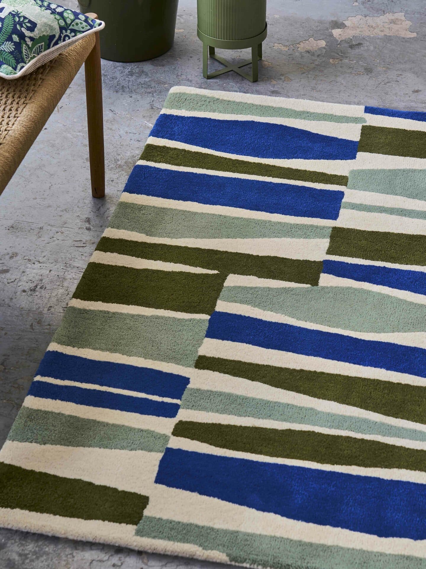 Dywan SAKU OLIVE 160x230 cm, oliwkowy, niebieski, zielony, beżowy, wełna, Scion Living - 56146