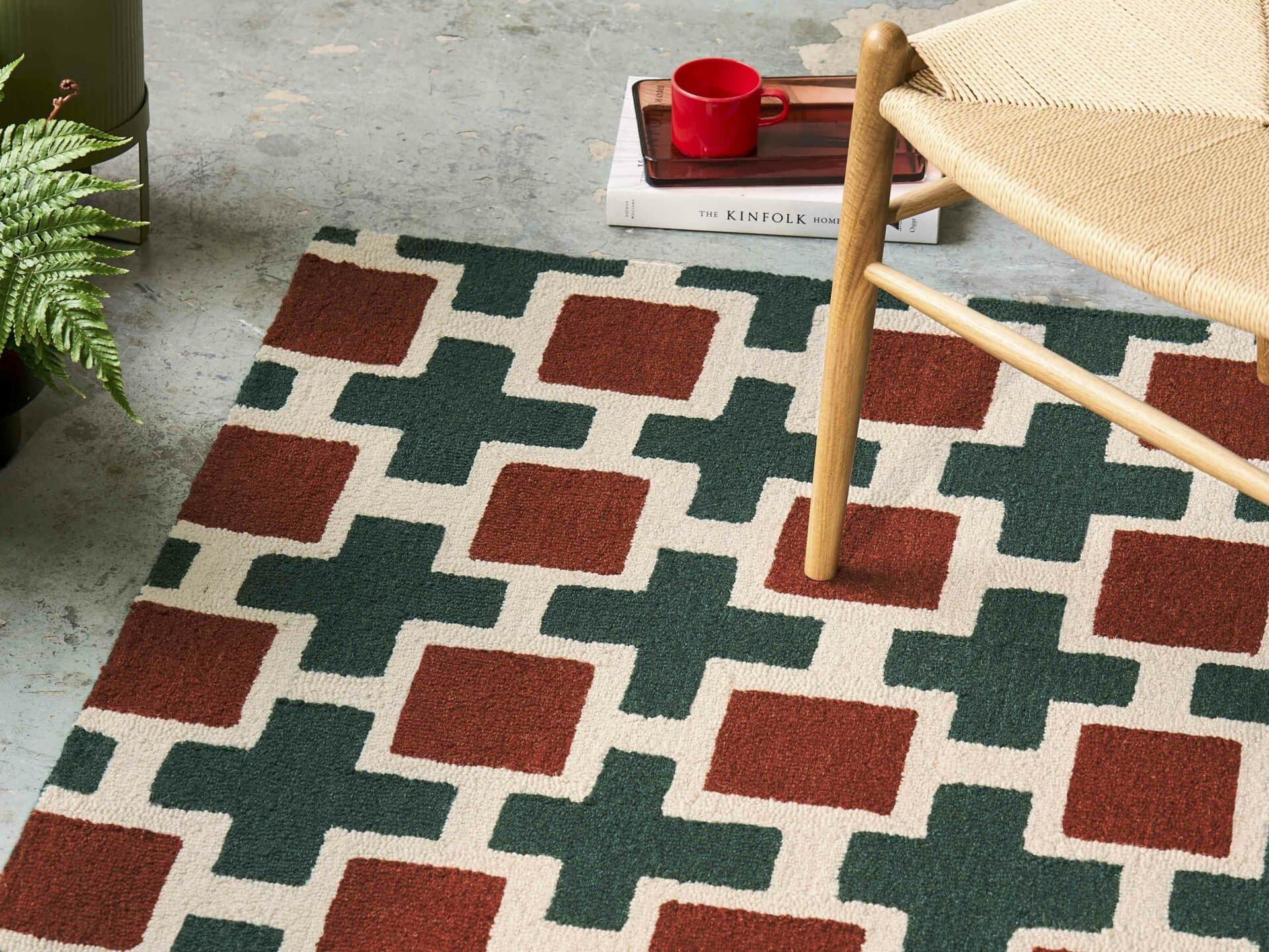 Rug HATCH RUST 250x350 cm, beige, red, green, wool, Scion Living - 56079
