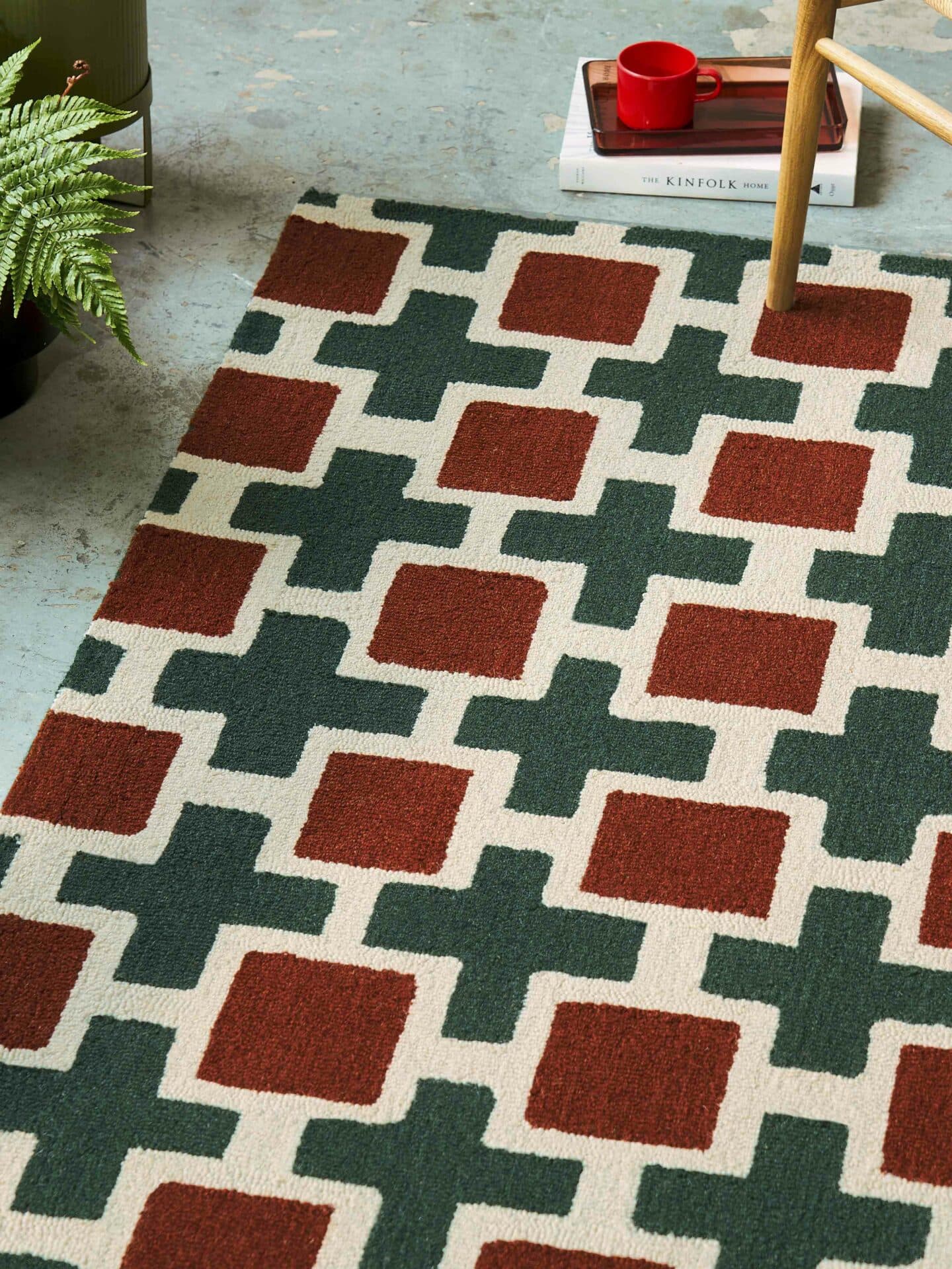 Rug Hatch Rust 120x180 cm beige, red, green, wool, Scion Living - 56035