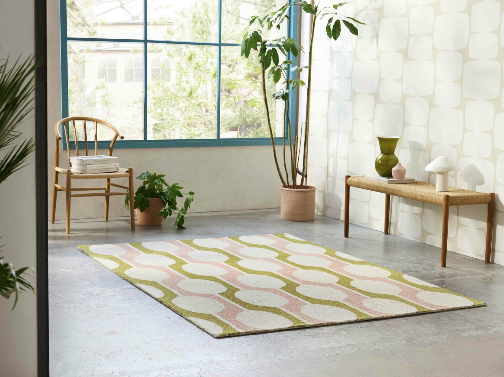 Dywan Billow Lichen 120x180 cm beżowy, oliwkowy, różowy, wełna, Scion Living - 57335