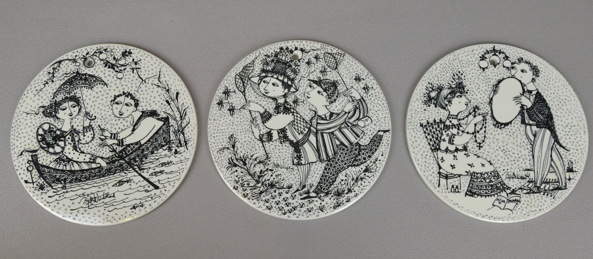 Komplet plakiet ceramicznych, biały, ceramika, proj. B. Wiinblad, Nymolle, Norwegia, lata 70. - 79121