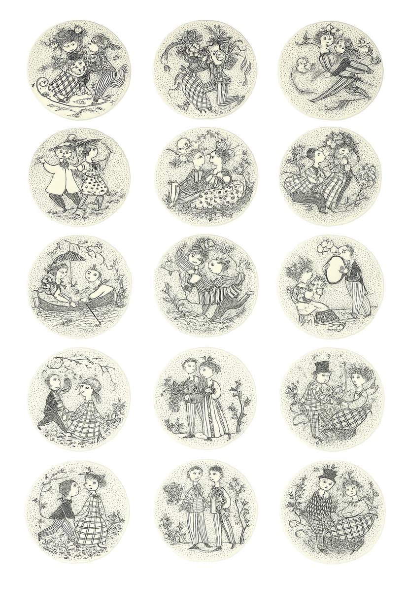 Komplet plakiet ceramicznych, biały, ceramika, proj. B. Wiinblad, Nymolle, Norwegia, lata 70.